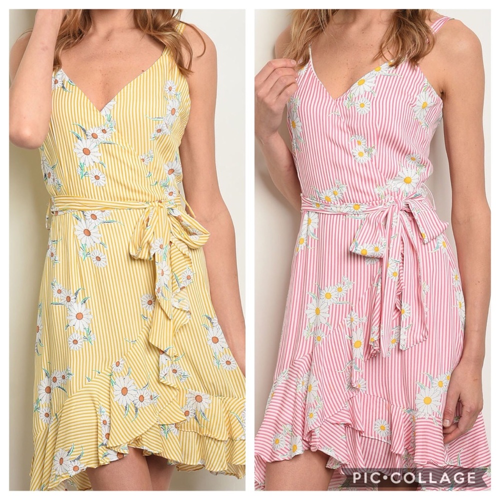 Sleeveless V-neck floral print ruffle wrap dress